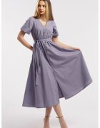 CAMISSI Rochie midi cu croiala evazata - decolteu in V si cordon in talie - Violet prafuit