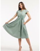 CAMISSI Rochie midi cu croiala evazata si maneci scurte - Verde sparanghel