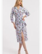 CAMISSI Rochie midi cu croiala petrecuta si slit frontal - Alb/Albastru