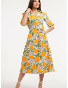 CAMISSI Rochie midi cu decolteu in V - Alb/Verde/Portocaliu