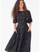 CAMISSI Rochie midi cu maneci bufante - Alb/Negru stins