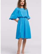 CAMISSI Rochie midi evazata cu cordon - Albastru azur
