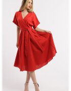 CAMISSI Rochie midi evazata din in cu decolteu in V - Rosu