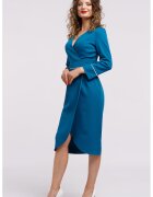 CAMISSI Rochie midi petrecuta cu decolteu in V - Albastru inchis