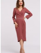 CAMISSI Rochie midi petrecuta cu decolteu in V - Roz inchis