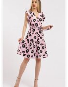 CAMISSI Rochie scurta cu decolteu in V - Negru/Roz pastel