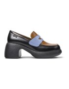 Camper Pantofi din piele cu toc masiv Twins - Negru/Maro deschis/Albastru deschis