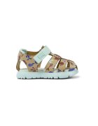 Camper Sandale de piele cu velcro Oruga - Visiniu/Maro taupe/Albastru
