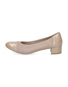 Caprice Pantofi din piele si piele ecologica cu toc masiv si design perforat - Bej
