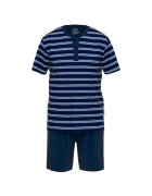 CECEBA Pijama cu dungi - pantaloni scurti si decolteu henley - Alb/Albastru