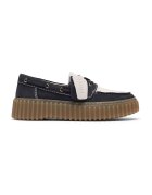 Clarks Pantofi boat din piele nabuc Torhill - Alb murdar/Gri antracit