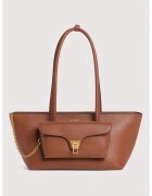 COCCINELLE Geanta tote trapezoidala de piele Double Beat - Maro cognac