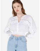 COLIN'S Bluza crop cu insertii din dantela - Alb