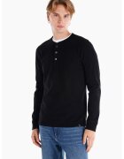 COLIN'S Bluza cu decolteu henley si fenta cu nasturi - Negru