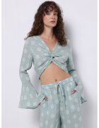 COLIN'S Bluza cu maneci clopot si model - Verde deschis/Alb murdar