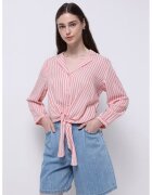 COLIN'S Camasa cu revere decupate si model in dungi - Alb/Rosu stins