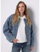 COLIN'S Jacheta lejera de denim cu guler de blana sintetica - Albastru melange