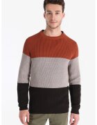 COLIN'S Pulover cu decolteu la baza gatului si maneci raglan - Negru/Maro taupe deschis/Caramiziu
