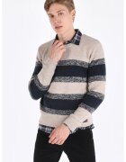 COLIN'S Pulover cu decolteu la baza gatului si model in dungi - Bej/Bleumarin