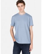 COLIN'S Tricou striat cu decolteu la baza gatului - Albastru pastel