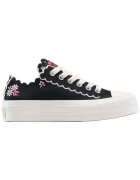 Converse Tenisi Chuck Taylor All Star cu platforma si flori brodate - Negru