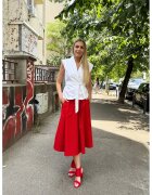 Couture de Marie Fusta midi evazata cu buzunare - Rosu