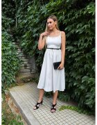 Couture de Marie Rochie cu croiala in A si bretele inguste ajustabile - Albastru glaciar