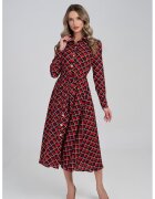 Couture de Marie Rochie cu nasturi si model geometric - Visiniu/Negru/Coral