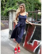 Couture de Marie Rochie midi evazata cu bretele inguste - Bleumarin