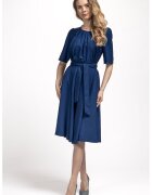 Couture de Marie Rochie midi evazata cu cordon in talie - Albastru