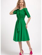 Couture de Marie Rochie midi evazata cu cordon in talie - Verde