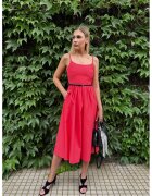 Couture de Marie Rochie midi evazata cu curea subtire in talie - Coral