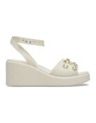 Crocs Sandale wedge cu strasuri - Alb murdar