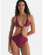 DAGI Costum de baie intreg cu aplicatii cu pietre - Violet tyrian