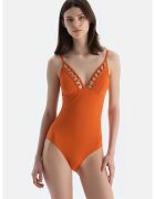 DAGI Costum de baie intreg cu aplicatii din margele - Auriu/Portocaliu mandarina