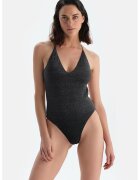 DAGI Costum de baie intreg cu decolteu in V si insertii stralucitoare - Negru