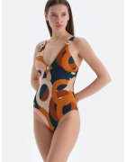 DAGI Costum de baie intreg cu model abstract - Portocaliu stins/Alb murdar/Bleumarin