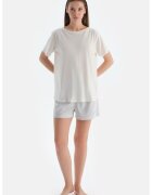 DAGI Pijama cu maneci scurte - Alb fildes/Gri melange