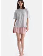DAGI Pijama cu maneci scurte - Roz pastel/Gri melange
