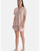 DAGI Pijama din amestec de bumbac - 2 piese - Alb/Maro/Roz pastel