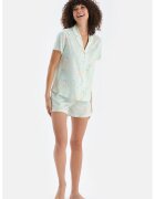 DAGI Pijama din amestec de bumbac cu model floral - 2 piese - Alb/Bej/Verde pal