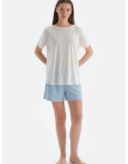 DAGI Set de pantaloni scurti de pijama din amestec de modal - Alb/Albastru lavanda