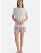 DAGI Set de pantaloni scurti de pijama din modal si bumbac - 2 perechi - Alb/Maro cognac/Roz pal