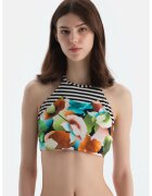DAGI Sutien de baie cu decolteu halter si model - Alb/Negru/Albastru deschis