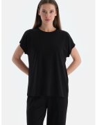 DAGI Tricou lejer cu decolteu la baza gatului - Negru
