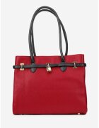 Dasha Geanta dama rosie cu negru din piele texturata cu ornament