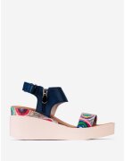 Dasha Sandale dama navy din piele cu imprimeu geometric colorat