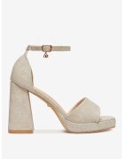 DeeZee Sandale cu toc Bej - Material Textil - Bej