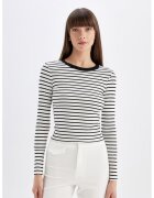 DeFacto Bluza slim fit cu dungi - Alb/Negru