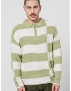 Denim Project Pulover polo cu dungi - Alb/Verde fistic